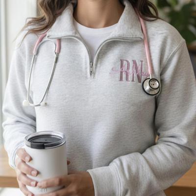 Custom Nurse Sweatshirt Embroidered Quarter Zip, Personalized RN Gift with Name, Registered Nurse Pullover, Monogram Nurse Gift Idea