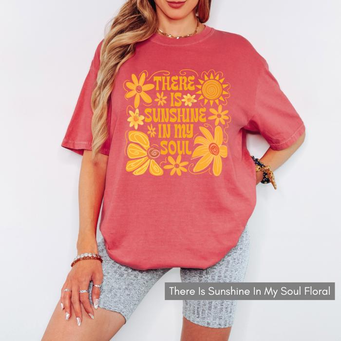 Spring & Summer Graphic Tees for Women, Floral, Peach, and Bow Comfort Colors Shirts, Garden and Sunshine Inspired T-Shirt, Trendy Bright & Cheerful Designs