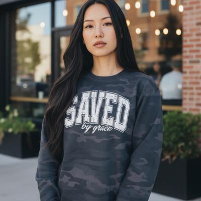 Saved by Grace Sweatshirt, Christian Camo Crewneck, Faith Based Bible Verse Sweatshirt, Religious Sweater Gift for Women