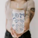 Shell and Bows (Frosted Cup) Personalized Iced Coffee Cup Floral Shell, Custom Can Glass with Lid and Straw, Bridesmaid Gift, Bachelorette Glass Cup, Bridesmaid Proposal