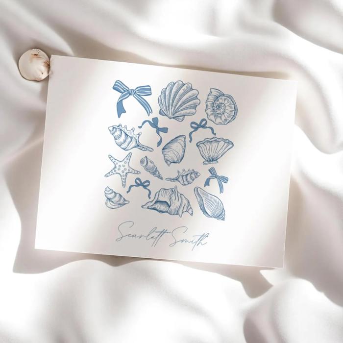 Women's Personalized Stationary, Custom Notecard Set, Shell Stationery Set, Folded Notecards, Thank You Notes, Summer Set Gift for Her