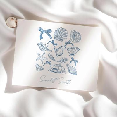 Women's Personalized Stationary, Custom Notecard Set, Shell Stationery Set, Folded Notecards, Thank You Notes, Summer Set Gift for Her
