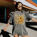  Smiley Floral Graphic Tee, Happy Flower Face Fall Comfort Colors T-Shirt, Cheerful Autumn Aesthetic Shirt for Women