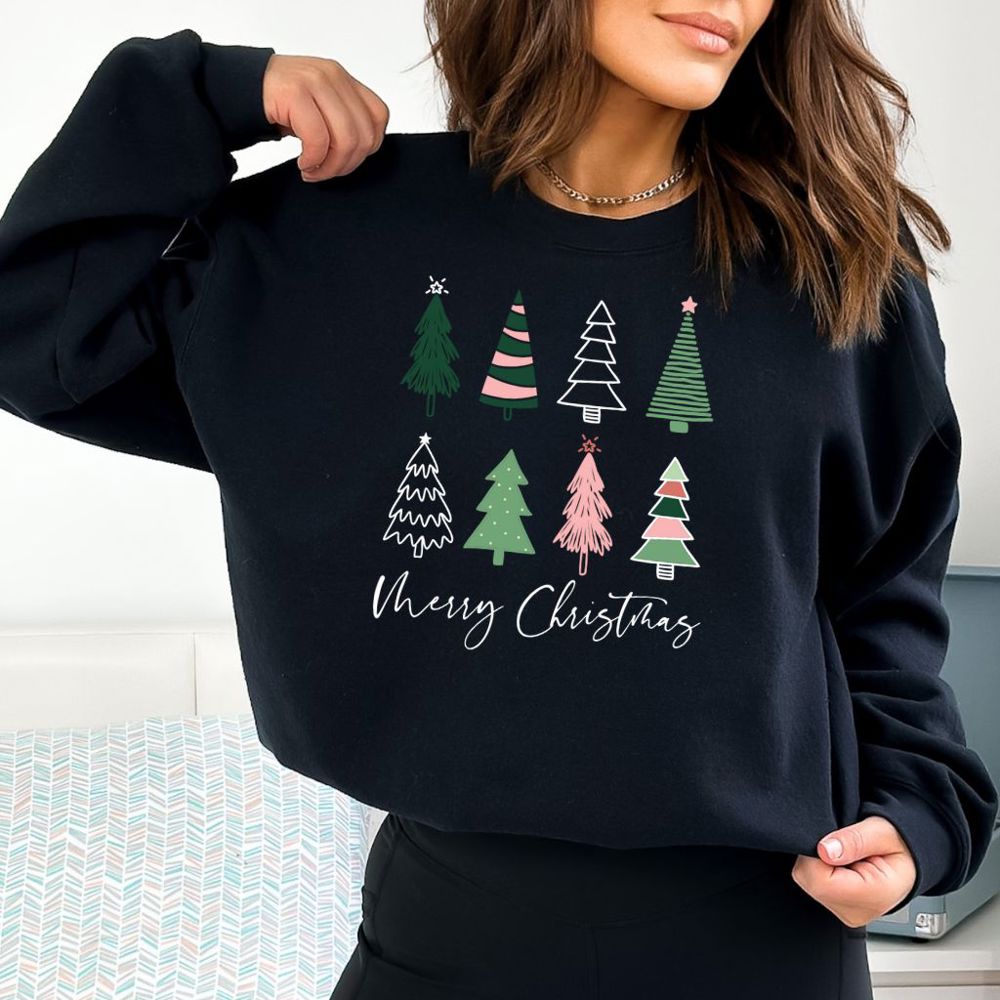 Boho Trees Christmas Sweatshirt, Vintage Christmas Shirts for Women, Christmas Matching Sweatshirt, Family Shirt, Christmas Sweater