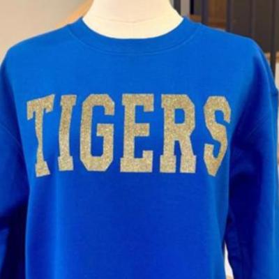 Custom Glitter Text Sweatshirt, Personalized Team or School Spirit Sweatshirt for Women, Game Day Crewneck, Custom Name Sparkle Pullover