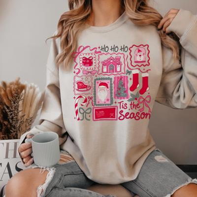 Tis The Season Christmas Stamps Sweatshirt, Holiday Postcard Stamps Crewneck, Cozy Winter Pullover, Vintage Christmas Sweater, Festive Holiday Outfit