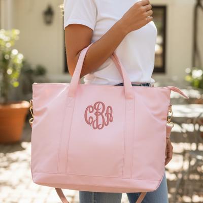 Embroidered Tote Bag, Nylon Name Classic Tote, Bridesmaid Gift, Bridal Party Bag, Personalized Tote with Zipper, Gift for Her, Everyday Tote