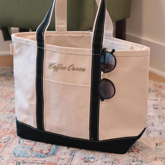 Custom Canvas Sailboat Tote Bag with Zipper, Custom Text Tote Bag, Bridesmaid Gift, Embroidered Tote, Bridal Party Bag, Bachelorette Gift