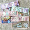 Embroidered Shadow Monogram Pool Bag Custom Toiletry Bag, Nylon Clear Pouch, Bachelorette Party Beach Zipper Bag for Sunscreen Bikini Snack