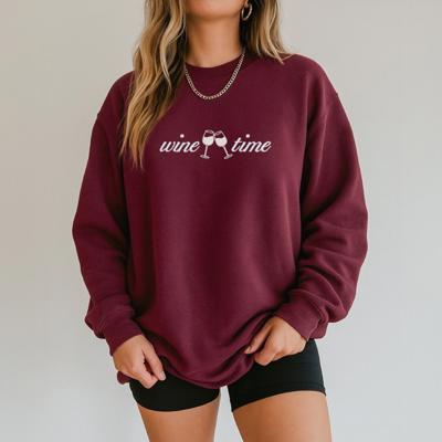Wine Time Embroidered Sweatshirt, Wine Lover Gift, Cozy Wine Crewneck for Women, Girls Night Out Sweater, Cute Drinking Shirt