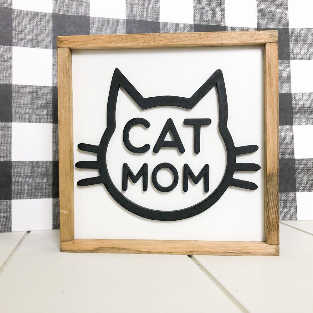 Cat Mom | 5"x5" inch Wood Framed Sign