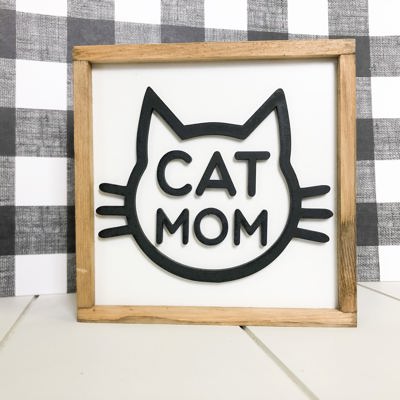 Cat Mom | 5"x5" inch Wood Framed Sign