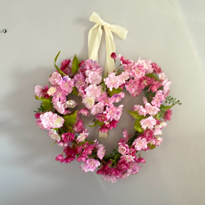 Valentine’s Day Heart Shaped Wreath with Pink Cherry Blossoms 