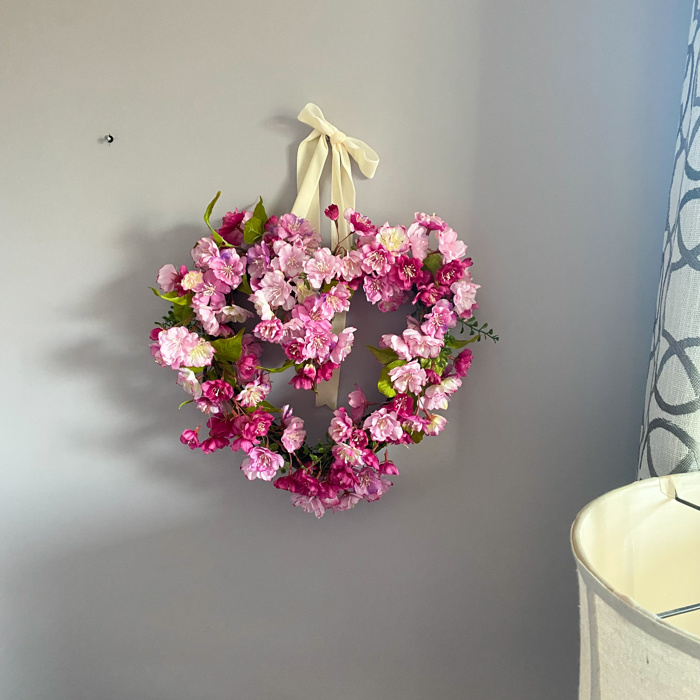 Valentine’s Day Heart Shaped Wreath with Pink Cherry Blossoms 