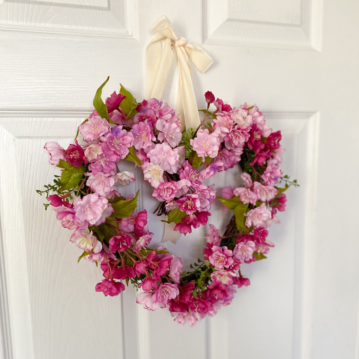 Valentine’s Day Heart Shaped Wreath with Pink Cherry Blossoms 