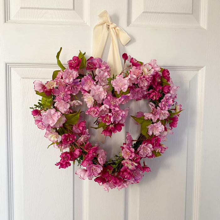 Valentine’s Day Heart Shaped Wreath with Pink Cherry Blossoms 