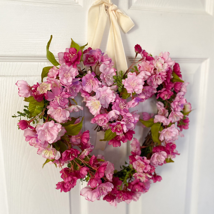 Valentine’s Day Heart Shaped Wreath with Pink Cherry Blossoms 