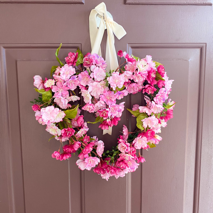 Valentine’s Day Heart Shaped Wreath with Pink Cherry Blossoms 