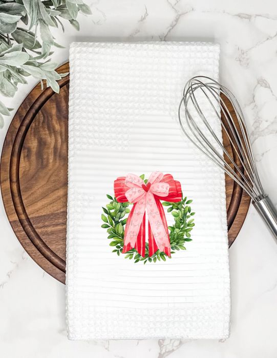 Valentine's Bow and Wreath Tea Towel