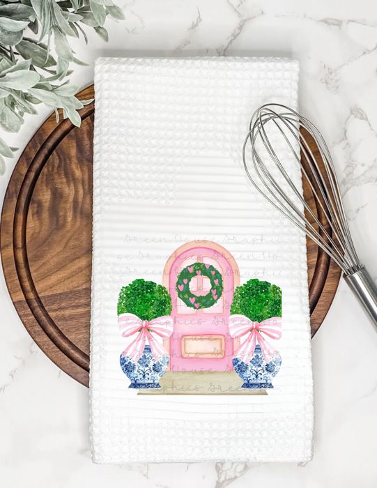 Pink  Door Topiary Tea Towel