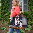 Striped Floral Weekender Tote Carry All Bag