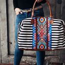 Striped Aztec Weekender Tote Carry All Bag