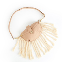 Beige Linen Fringe Crossbody Sling Hip Bum Bag