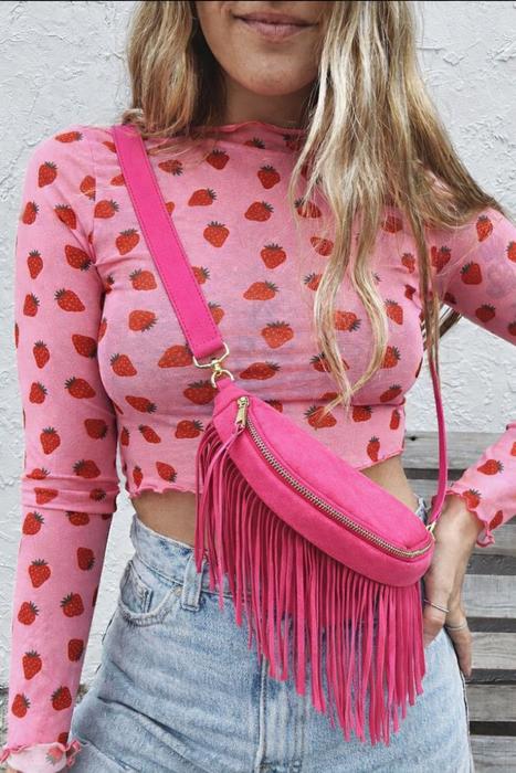 Removable Fringe Crossbody Sling Bag | Pink