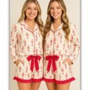  Pink Nutcracker Long Sleeve Ruffled Shorts Pajama Set