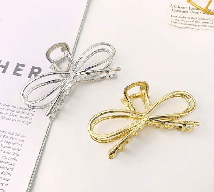 Bow Hair Claw Clip Gold + Silver