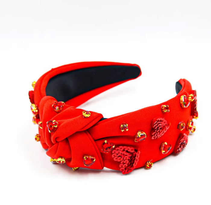 Red Hearts Beaded Headband