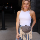 Gray Linen Fringe Crossbody Sling Hip Bum Bag