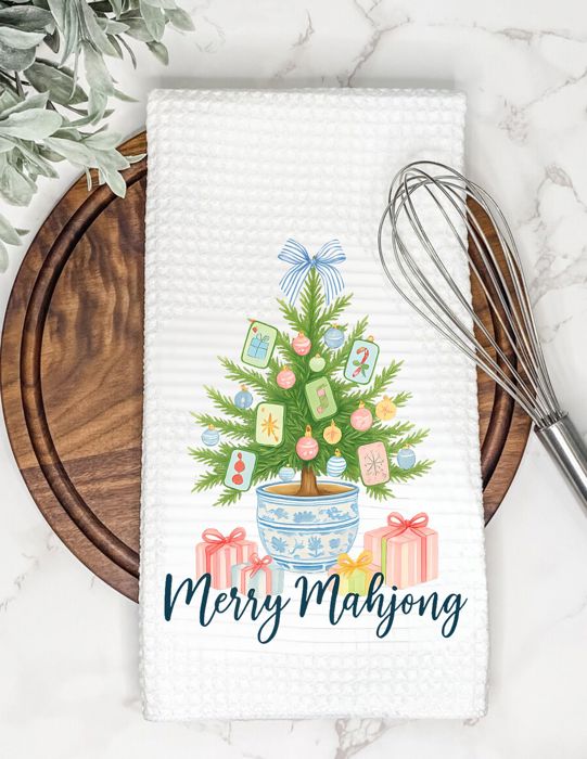 Merry Mahjong Christmas Tea Towel