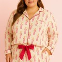 XXL Pink Nutcracker Long Sleeve Ruffled Shorts Pajama Set