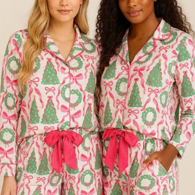Pink Wreath Long Sleeve Ruffled Shorts Pajama Set