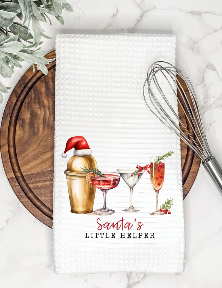 Santa's Little Helper Cocktail Tea Towel