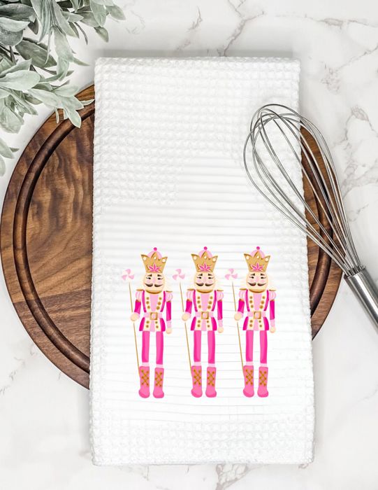 Pink Nutcracker Waffle Weave Tea Towel