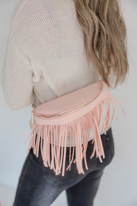 Removable Fringe Crossbody Sling Bag | Pink