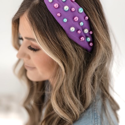 Purple Beaded Mardi Gras Headband