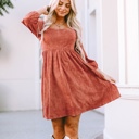  Kaylee Suede Square Neck Puff Sleeve Dress