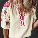  August Floral Embroidered Puff Sleeve Blouse