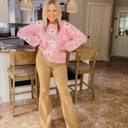 Pink Large Mariah Floral Pattern Drop Shoulder Sweater