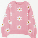 Pink Large Mariah Floral Pattern Drop Shoulder Sweater