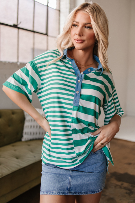 Ari Stripe Half Buttons Top