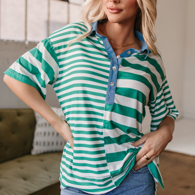 Ari Stripe Half Buttons Top