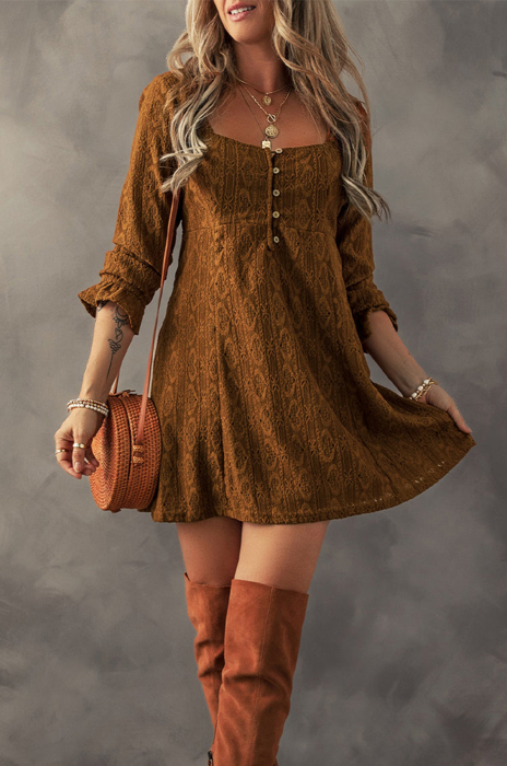 Elle Lace Crochet Buttoned Mini Dress