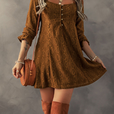 Elle Lace Crochet Buttoned Mini Dress