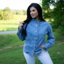  Allyson Ruffled Long Sleeve Buttoned Denim Shirt