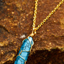  Blue Gold Wire Wrapped Turquoise Pendant Necklace