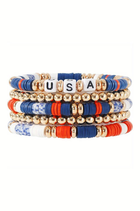 5pcs USA Beaded Bracelet Set